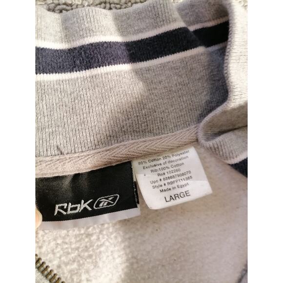 Reebok Large Male Grey Striped Quarter Zip Cotton Blend Pullover Sweatshirt - Picture 3 of 8